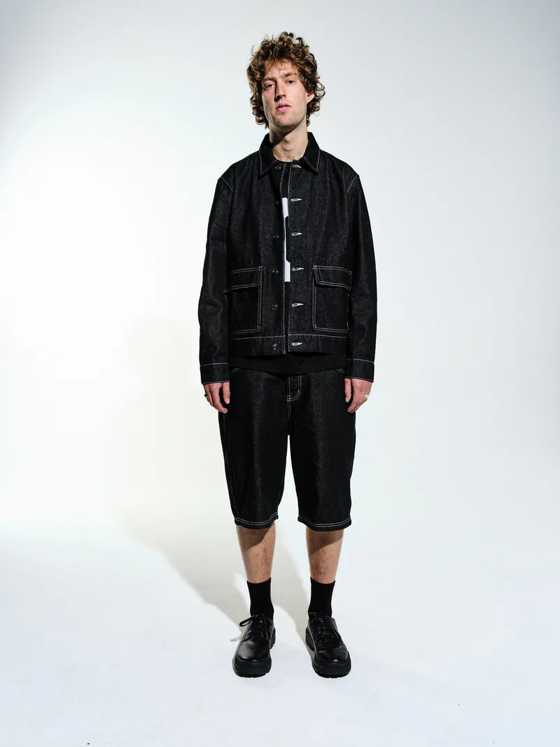 full button jacket - black denim - Aura
