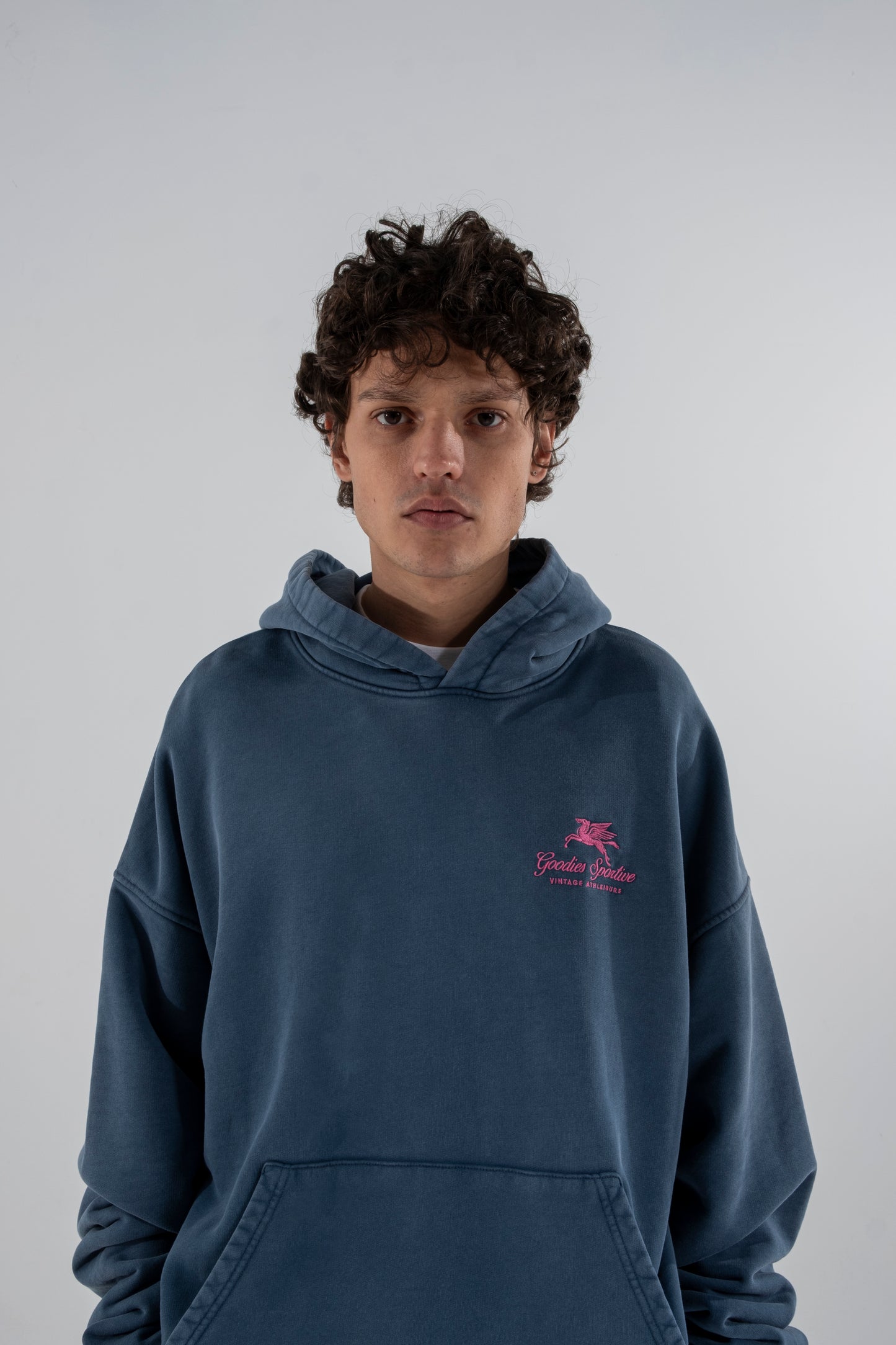 550G Washed premium blue hoodie - Aura