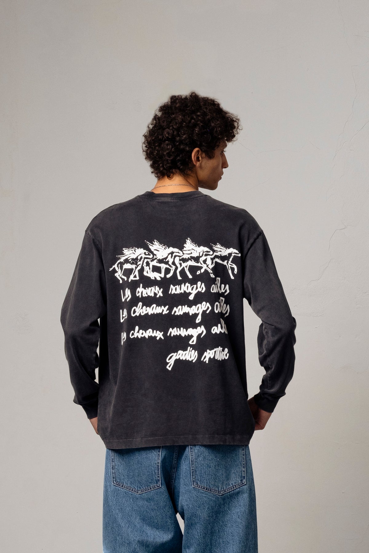 LES CHEVAUX SAUVAGES LONG SLEEVE - Faded Grey GOODIES SPORTIVE - porté de dos — photo 1