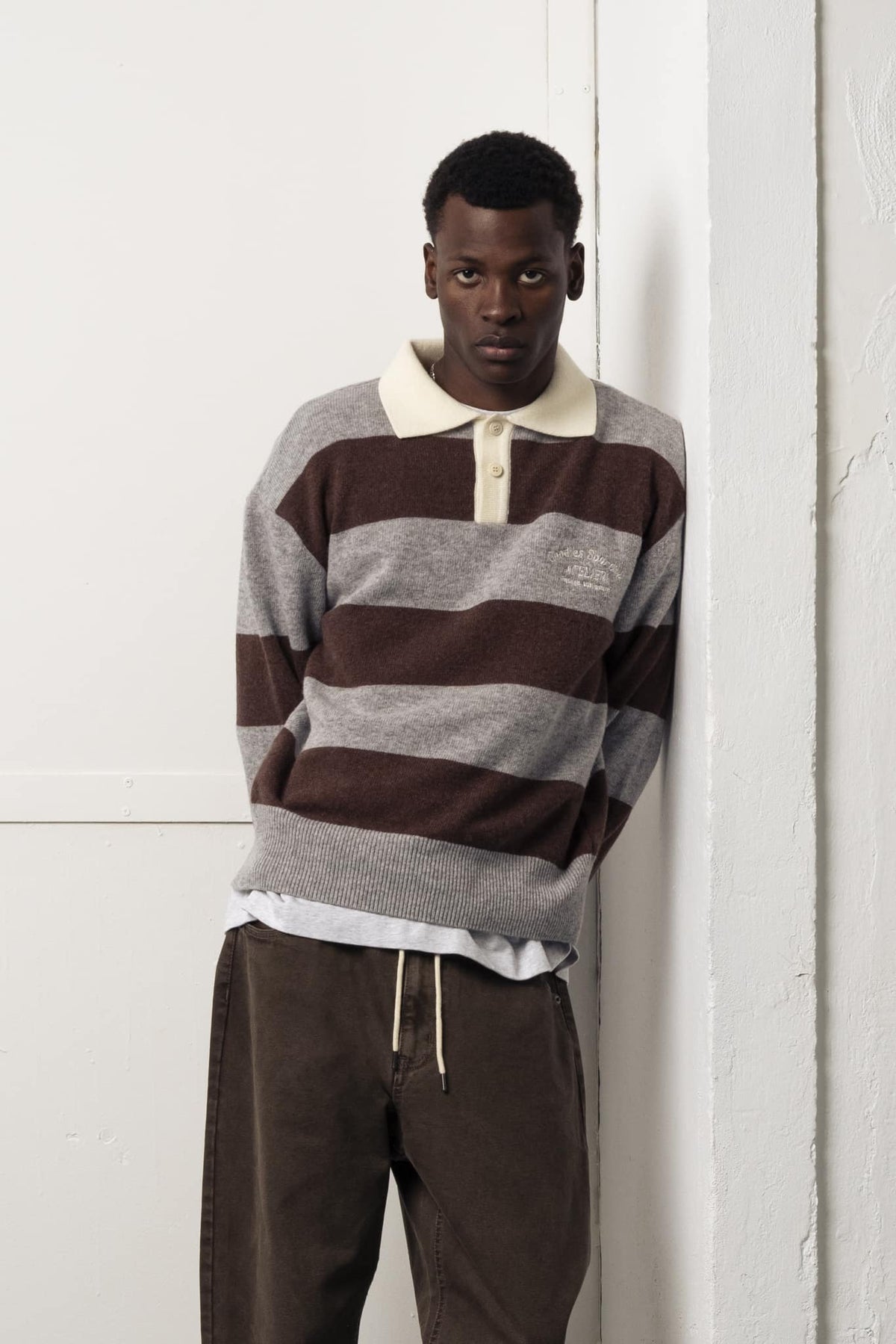 SHITAKE POLO - Brown Grey Stripes GOODIES SPORTIVE - porté de face — photo 1