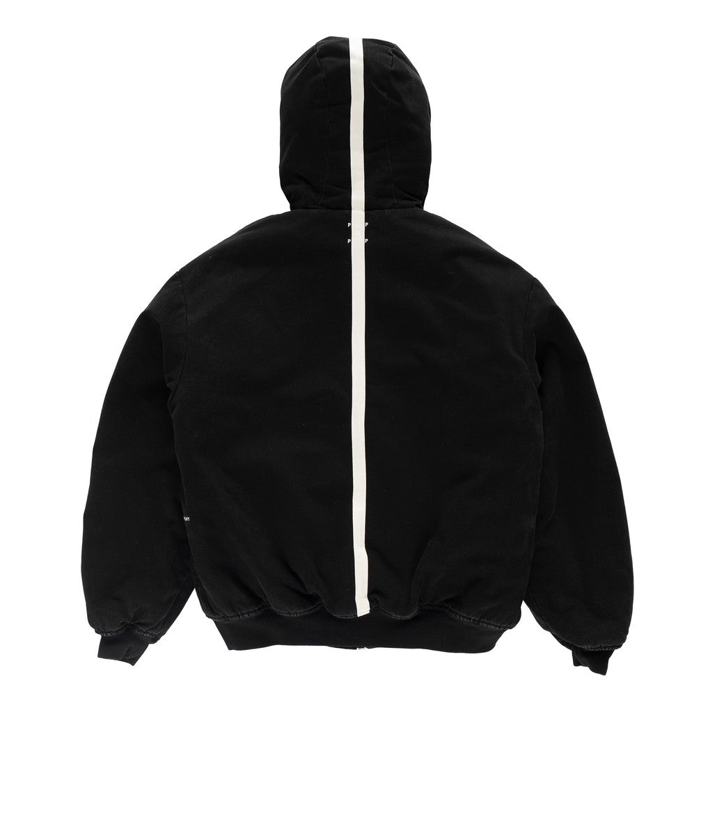 Dos du Pop Trading Company Hooded Flight Jacket black avec bande blanche contrastante — photo 2