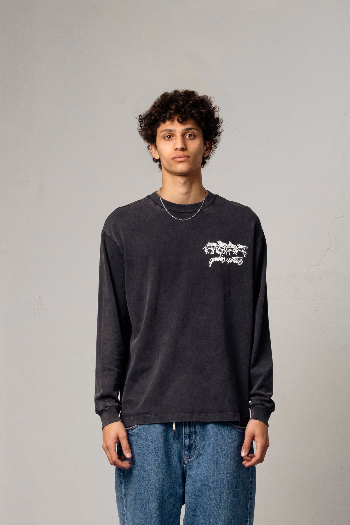LES CHEVAUX SAUVAGES LONG SLEEVE - Faded Grey GOODIES SPORTIVE - porté de face — photo 2