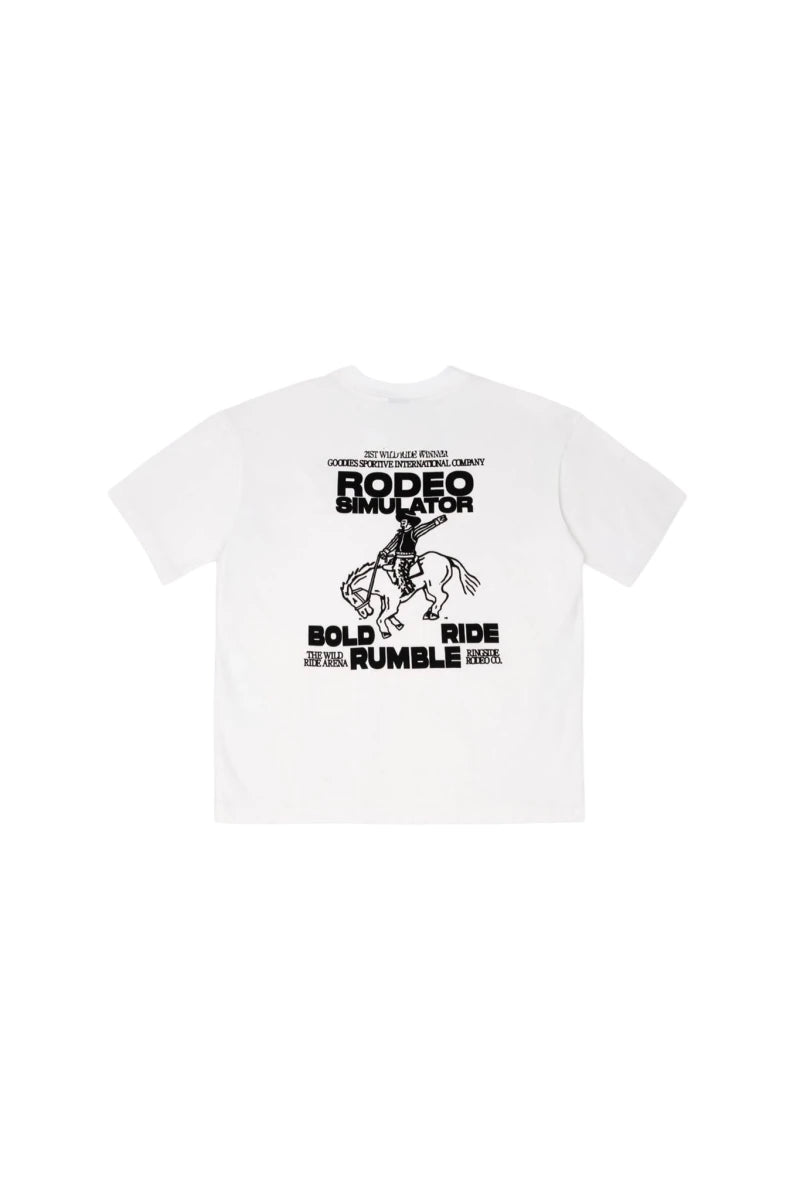 Goodies Sportive Rodeo Simulator White Tee porté de face
