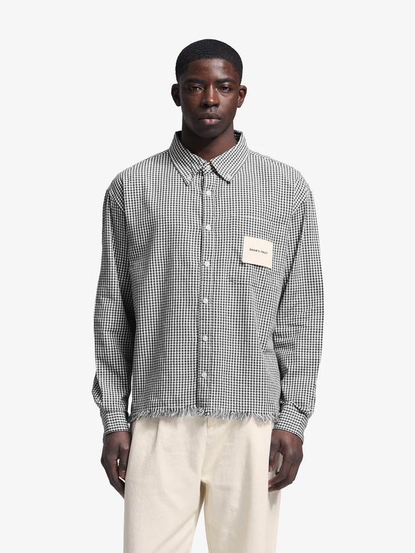 Distressed Farmer's Shirt LS - Black
