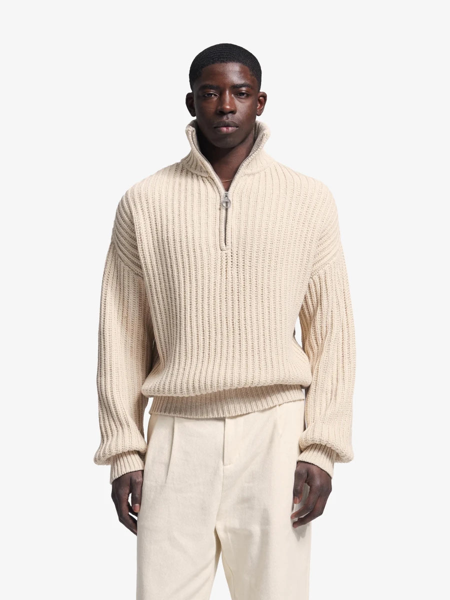 FISHERMAN QUARTER ZIP KNIT - Beige BRAM'S FRUIT - vue de face portée
