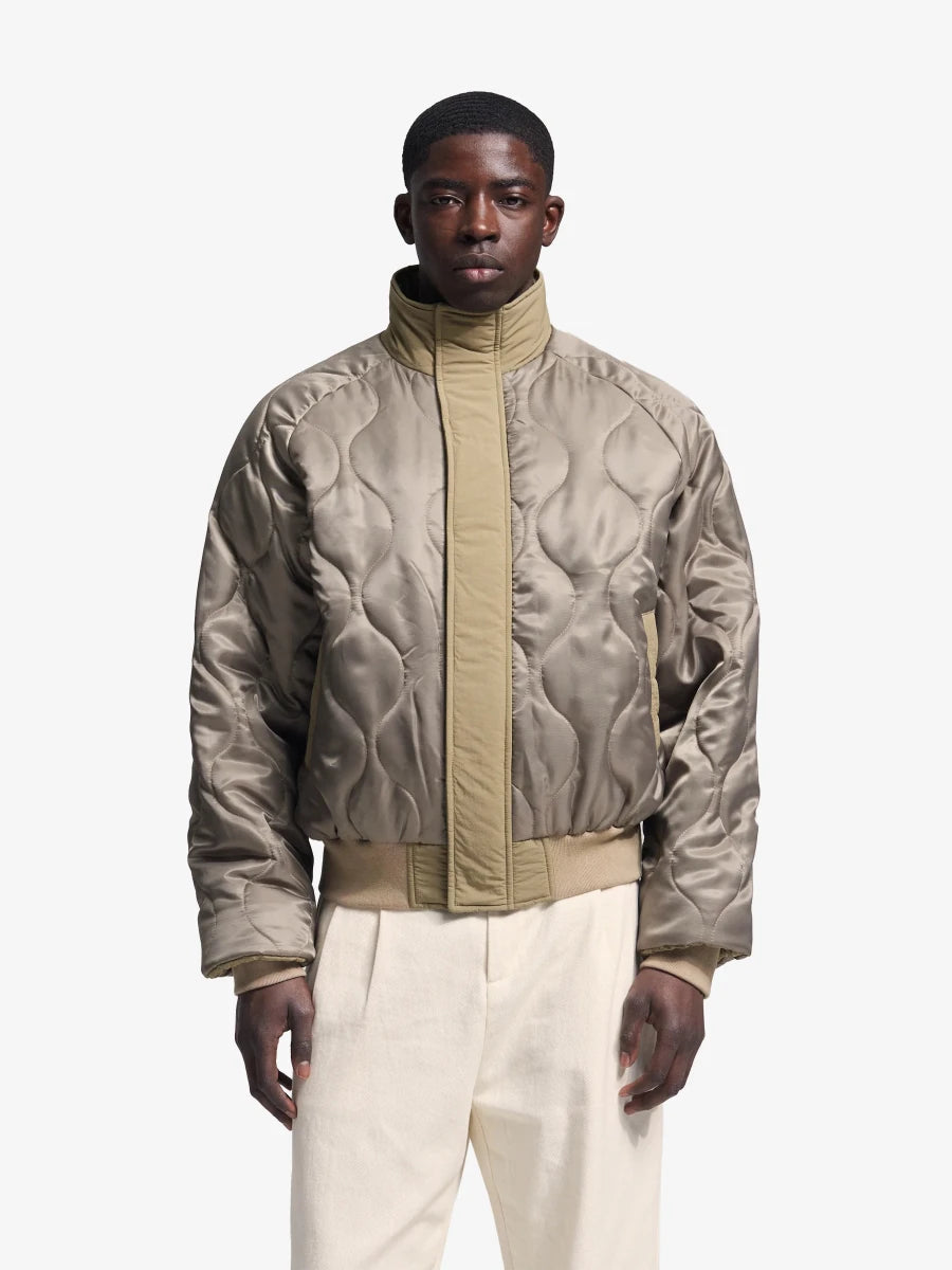 REVERSIBLE BOMBER JACKET - Olive Green BRAM'S FRUIT - vue portée côté matelassé