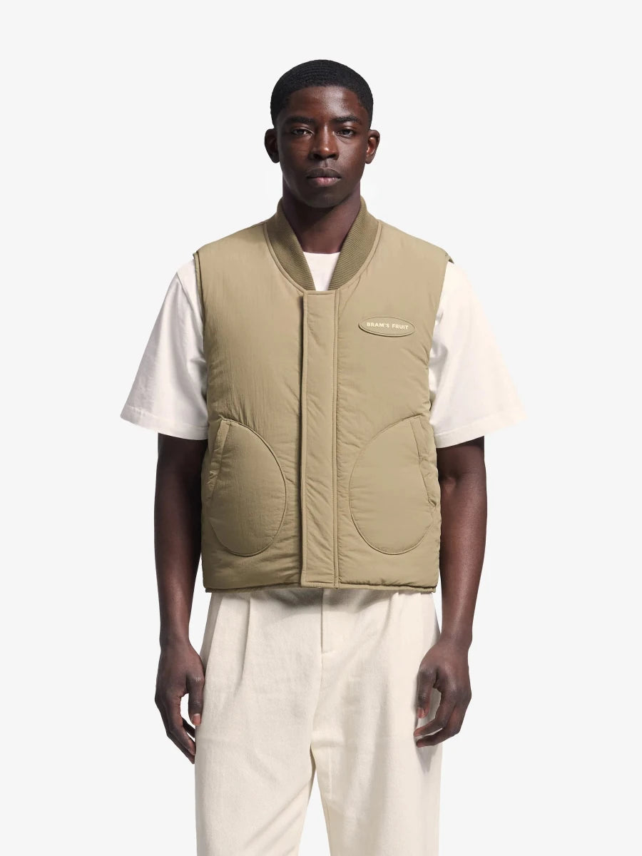 REVERSIBLE PADDED VEST - Olive Green BRAM'S FRUIT - vue de face portée côté nylon