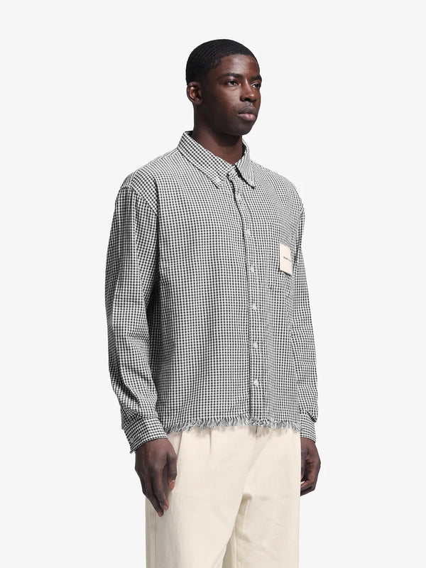 Distressed Farmer's Shirt LS - Black