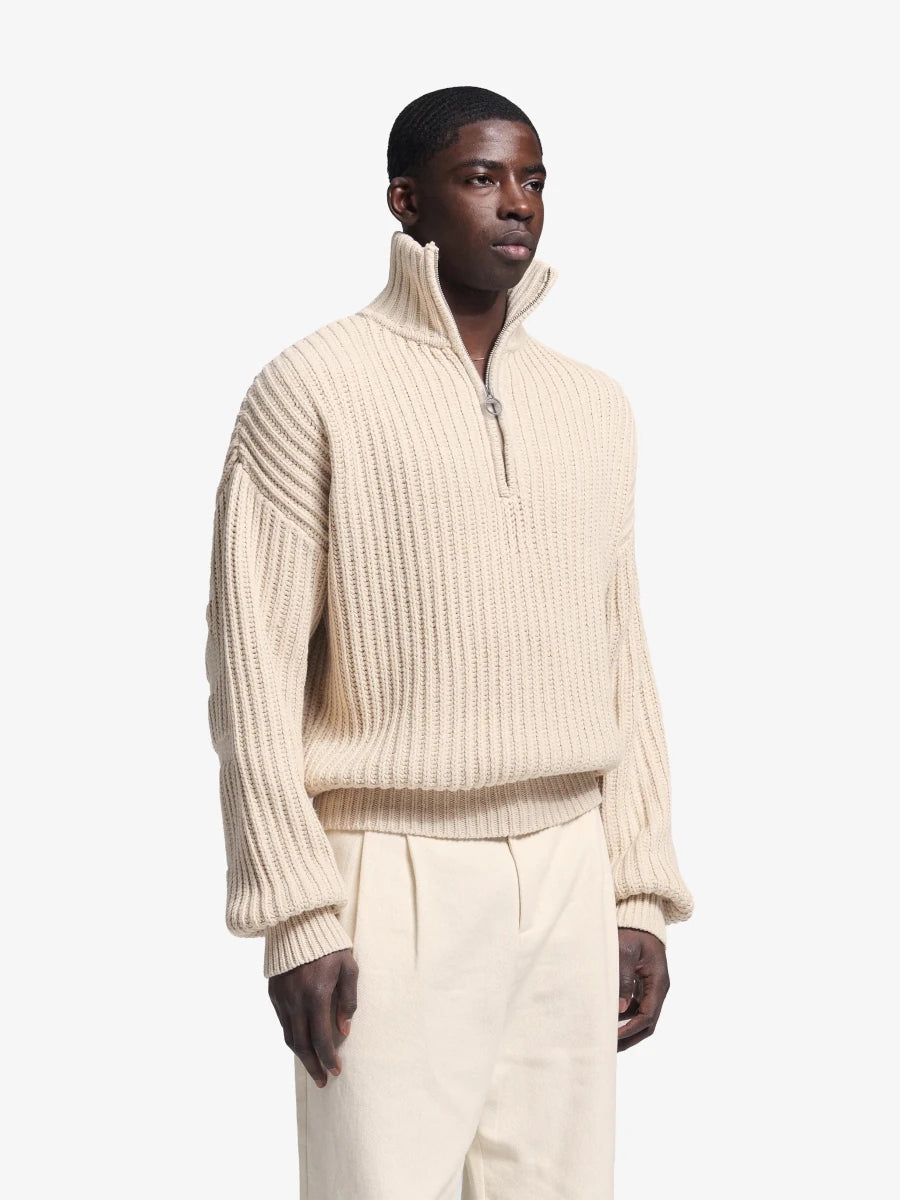 FISHERMAN QUARTER ZIP KNIT - Beige BRAM'S FRUIT - vue de trois quarts portée