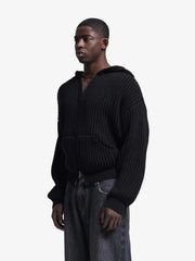 HOODED FISHERMAN KNIT - Black BRAM'S FRUIT - vue de face portée ouverte