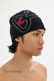 MERINO WOOL BEANIE - Black/Red DISTRICT VISION - porté