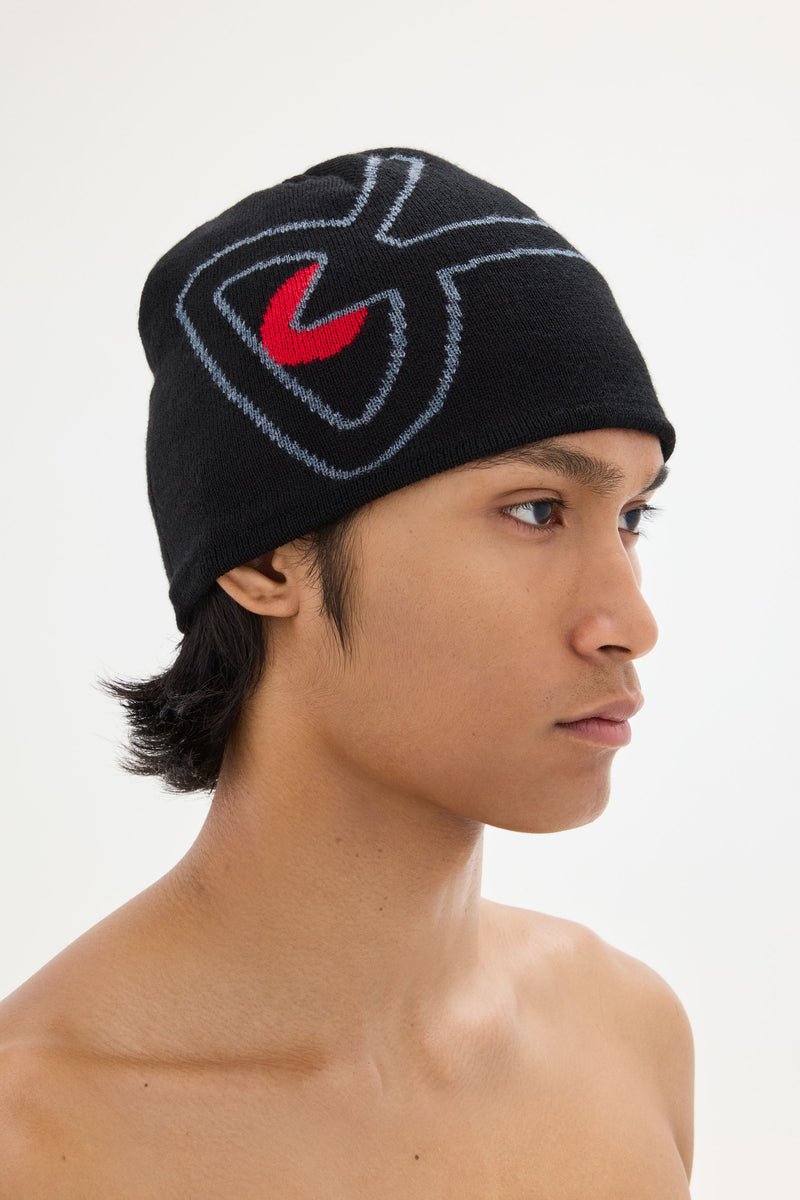 MERINO WOOL BEANIE - Black/Red DISTRICT VISION - porté