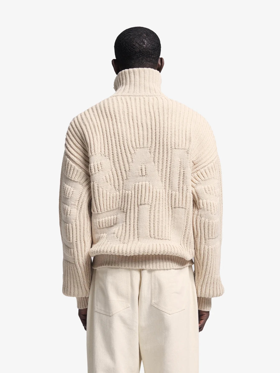 FISHERMAN QUARTER ZIP KNIT - Beige BRAM'S FRUIT - vue de dos portée logo jacquard
