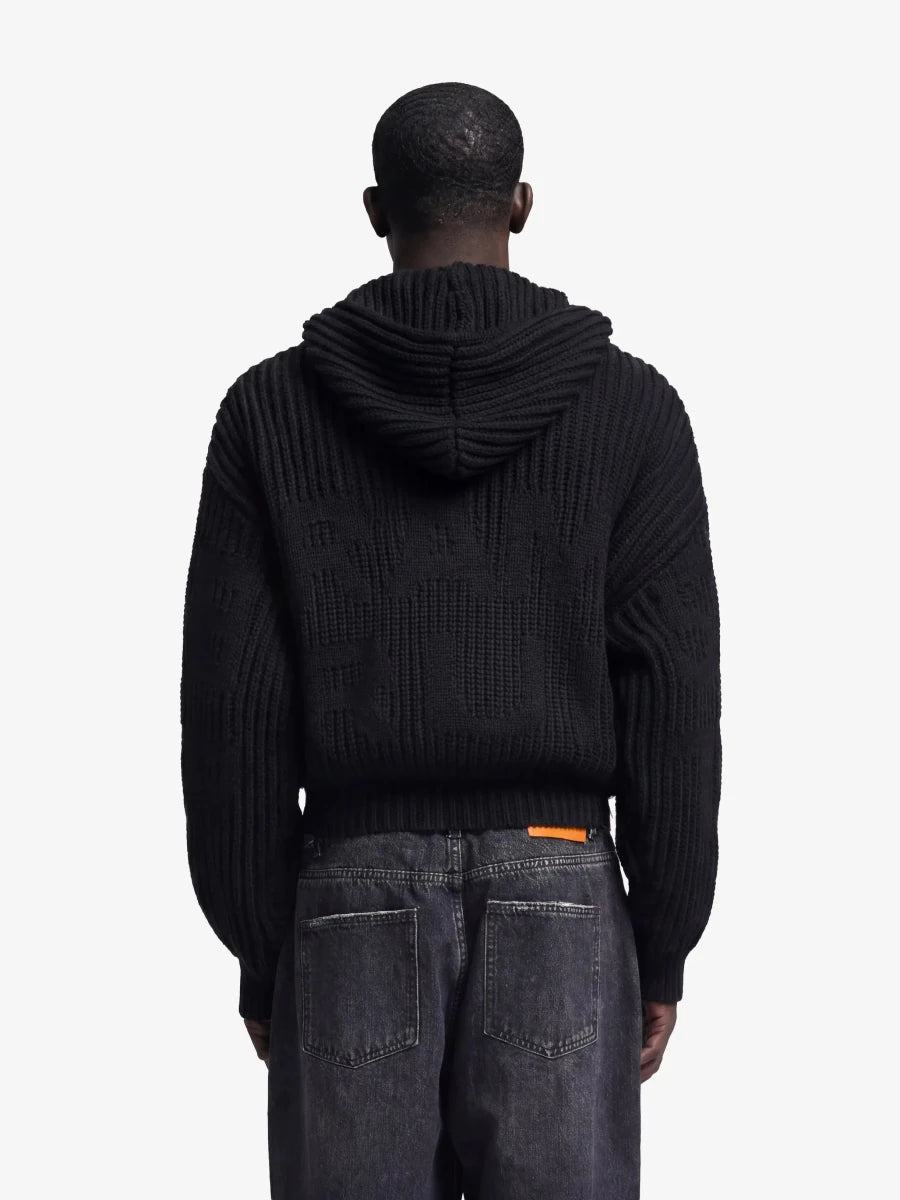 HOODED FISHERMAN KNIT - Black BRAM'S FRUIT - vue de dos portée logo jacquard