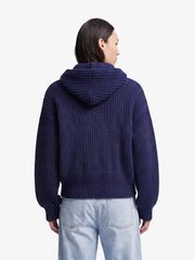 HOODED FISHERMAN KNIT - Midnight Blue BRAM'S FRUIT - vue de dos portée logo jacquard
