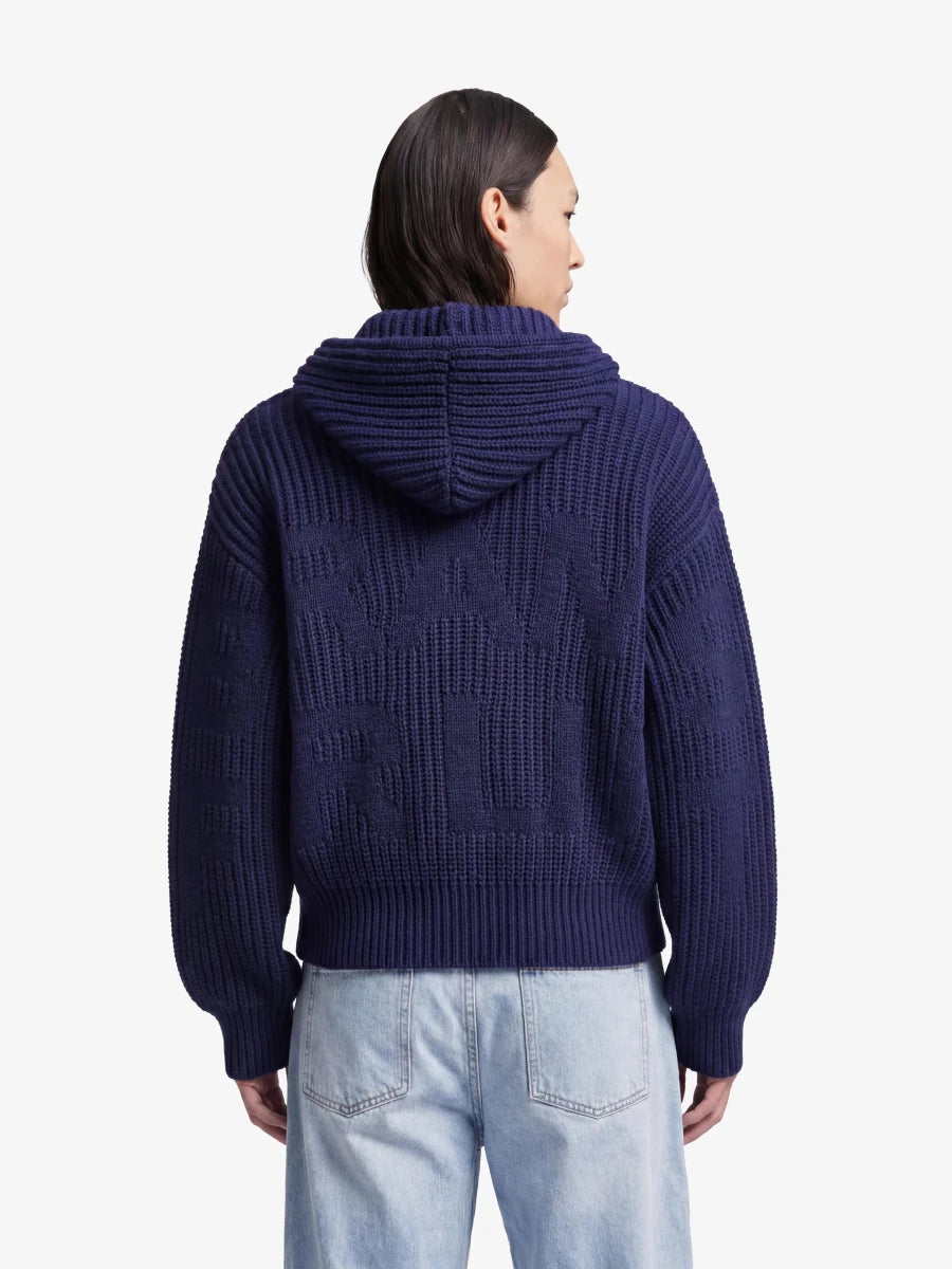 HOODED FISHERMAN KNIT - Midnight Blue BRAM'S FRUIT - vue de dos portée logo jacquard