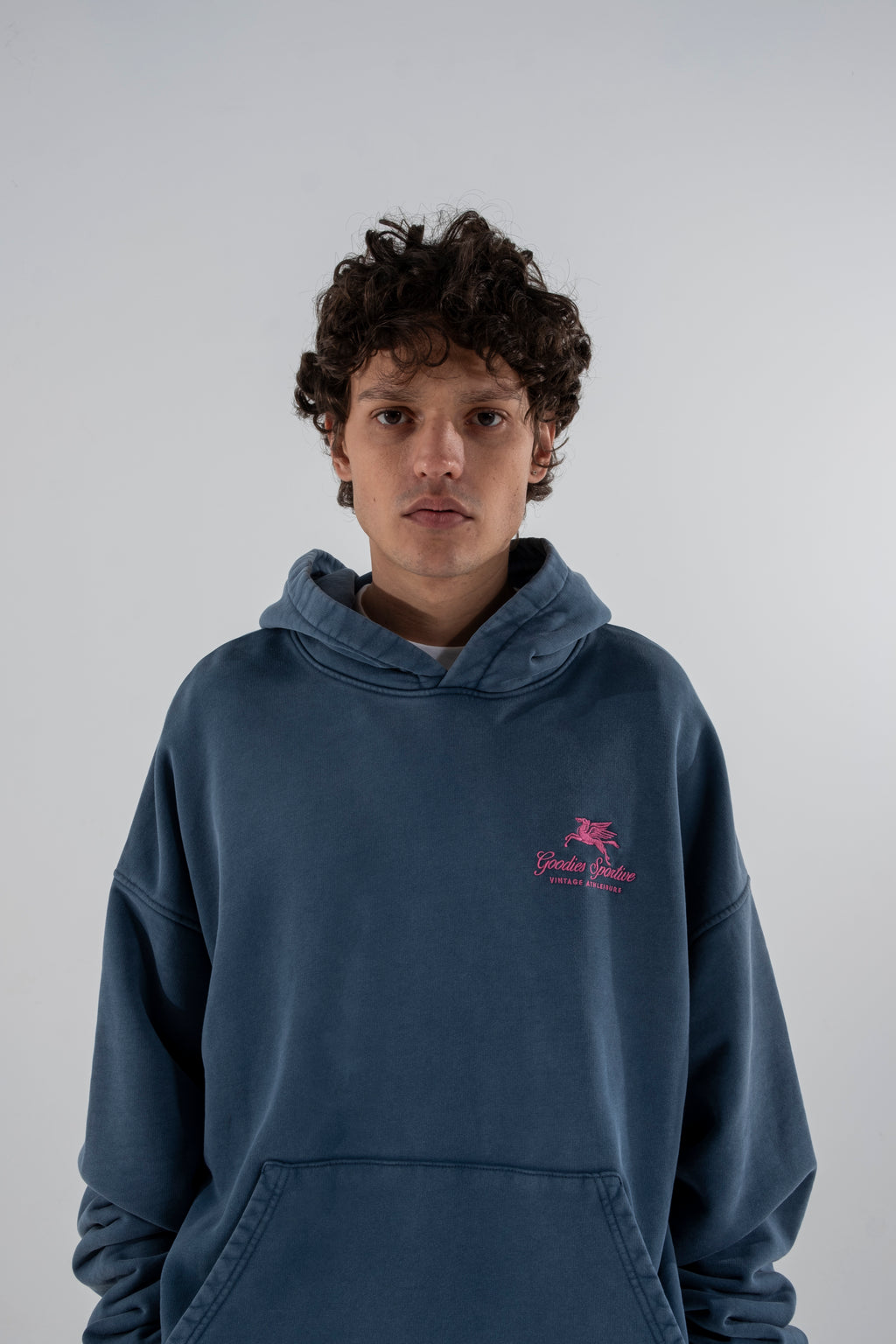 550G Washed premium blue hoodie - Aura