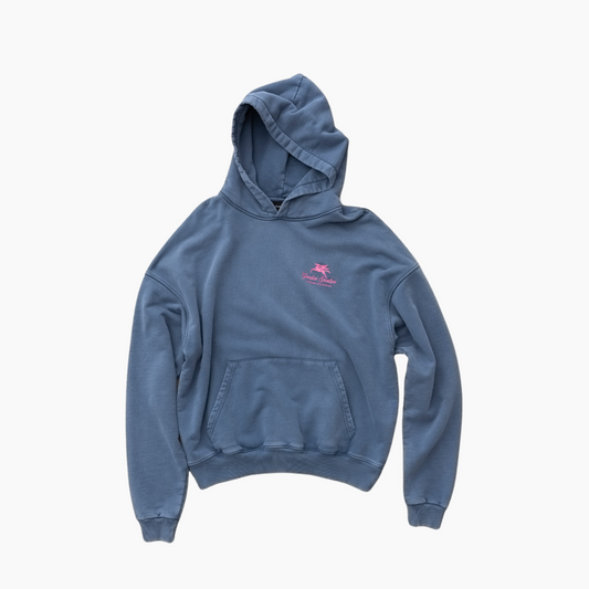 550G Washed premium blue hoodie - Aura