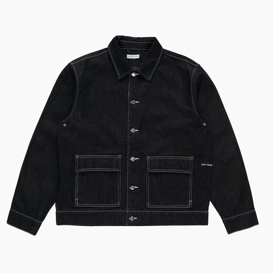 full button jacket - black denim - Aura