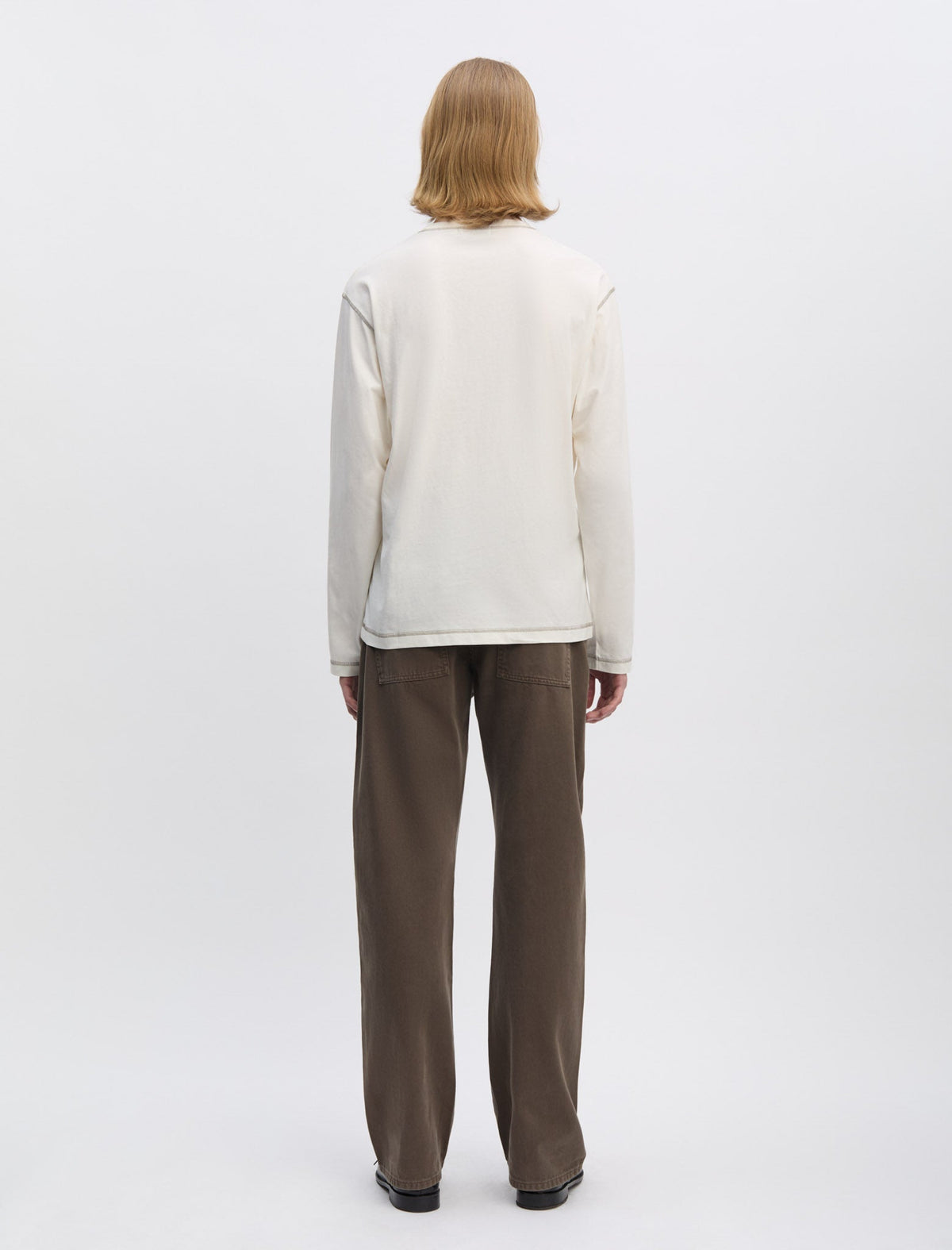 T-shirt Another Aspect 3.0 blanc/marron, détail surpiqûre flatlock — photo 3