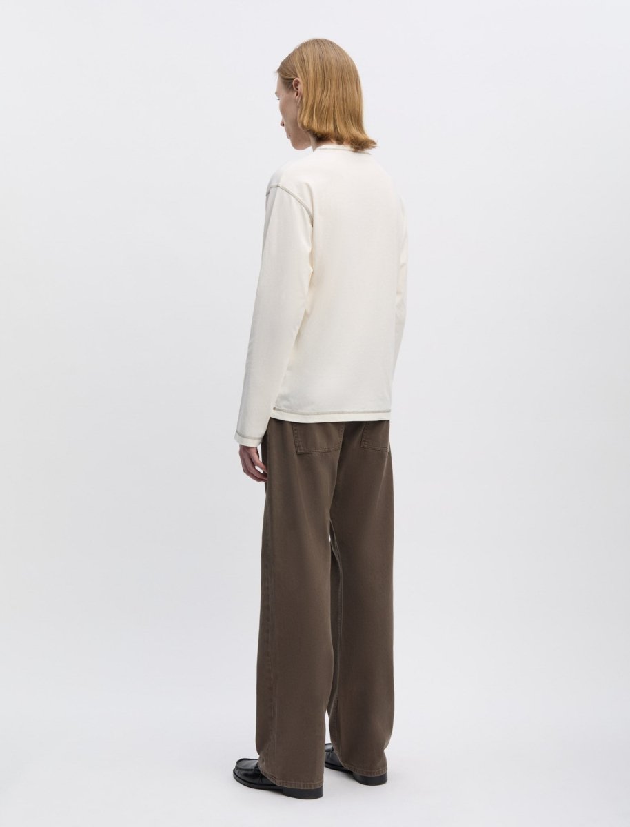T-shirt Another Aspect 3.0 blanc/marron, col côtelé