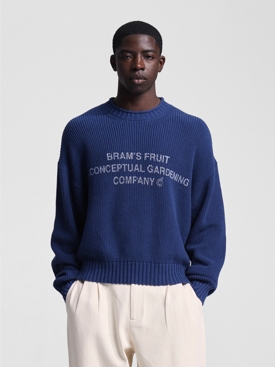 Stamp Knit Bram's Fruit navy porté, coupe loose — photo 3