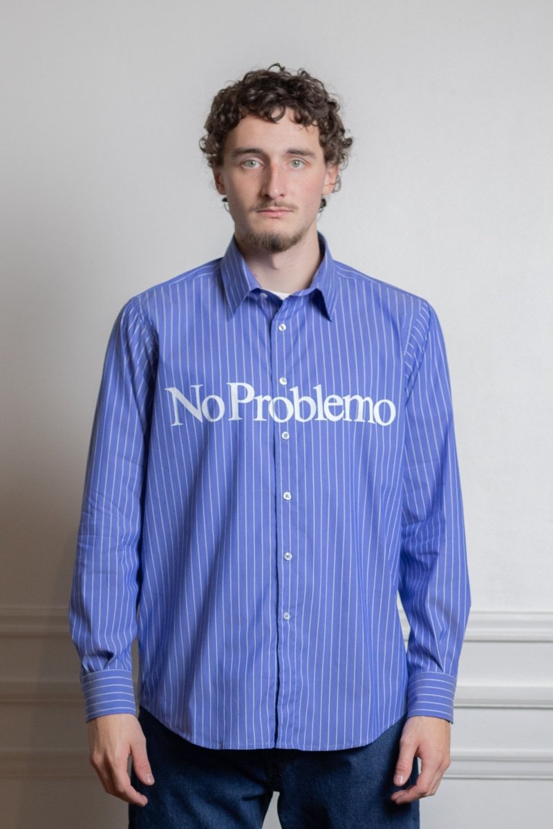 Chemise No Problemo Poplin Shirt navy, vue rapprochée de la popeline coton lisse — photo 2