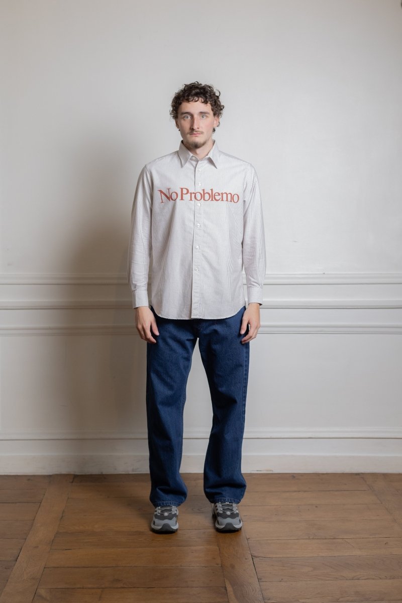 Chemise oxford Aries No Problemo rayures rouges portée de face
