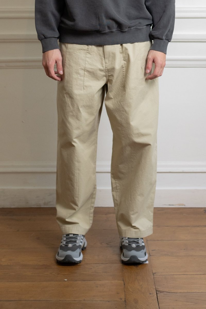 Chino beige Kappy Pintuck Wide coton coupe ample plis pintuck frontaux unisexe