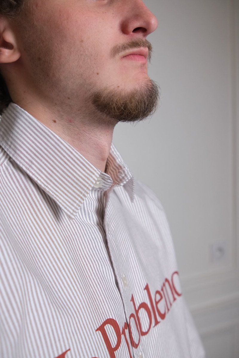 Détail col chemise oxford Aries No Problemo red stripe — photo 4