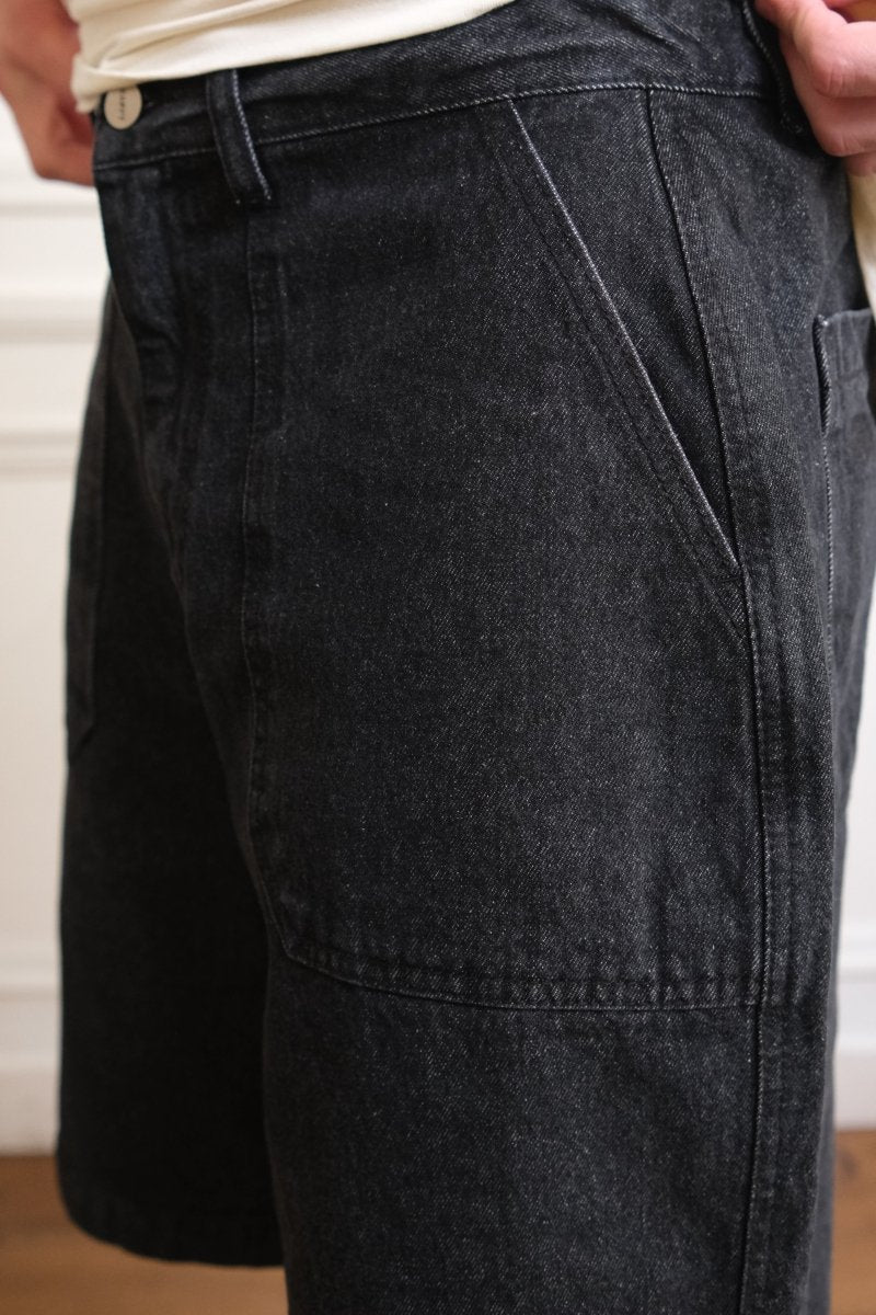 FATIGUE DENIM HALF PANTS - BLACK KappyDétail denim coton et ceinture arrière short Kappy Fatigue Denim Half Pants black — photo 3