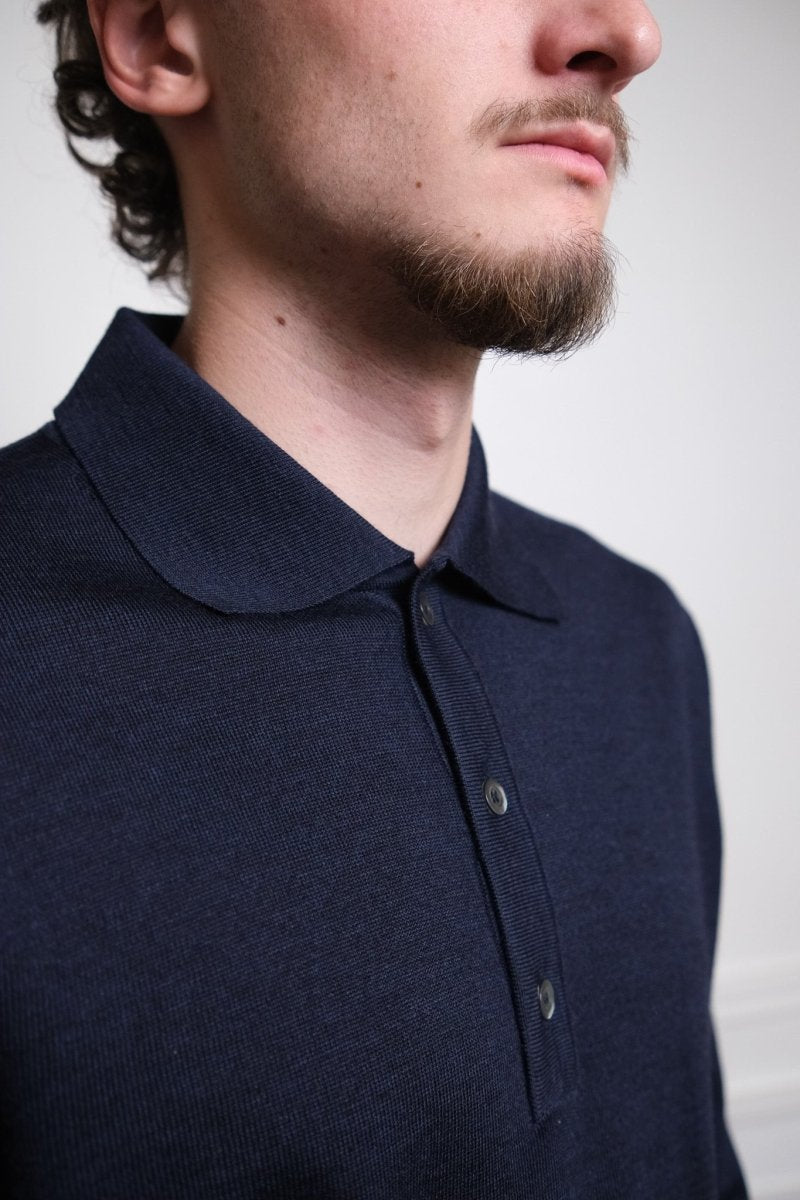 Détail maille mérinos bio polo Another Aspect 2.0 night sky navy — photo 3