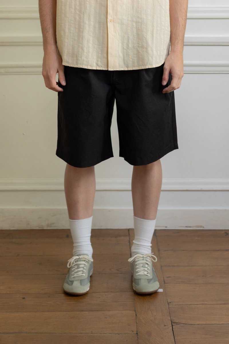 Détail plis frontaux short Kappy Two Tuck Wide Half Pants black coton