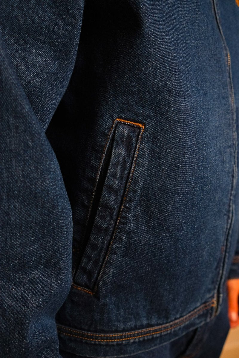 Détail zip frontal et denim 14oz veste coach No Problemo Nayoko