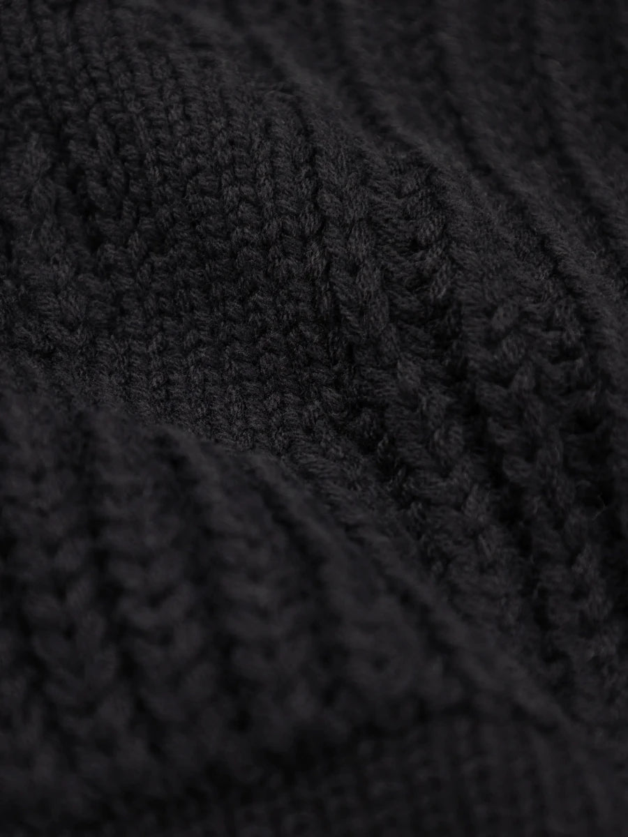 HOODED FISHERMAN KNIT - Black BRAM'S FRUIT - détail maille et zip