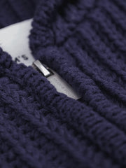 HOODED FISHERMAN KNIT - Midnight Blue BRAM'S FRUIT - détail maille et zip