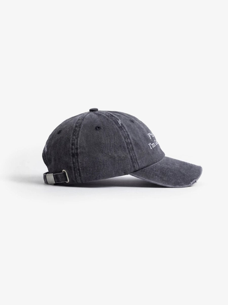 Casquette F*ck Off I'm Gardening Distressed Bram's Fruit washed charcoal, vue de profil avec visière distressed
