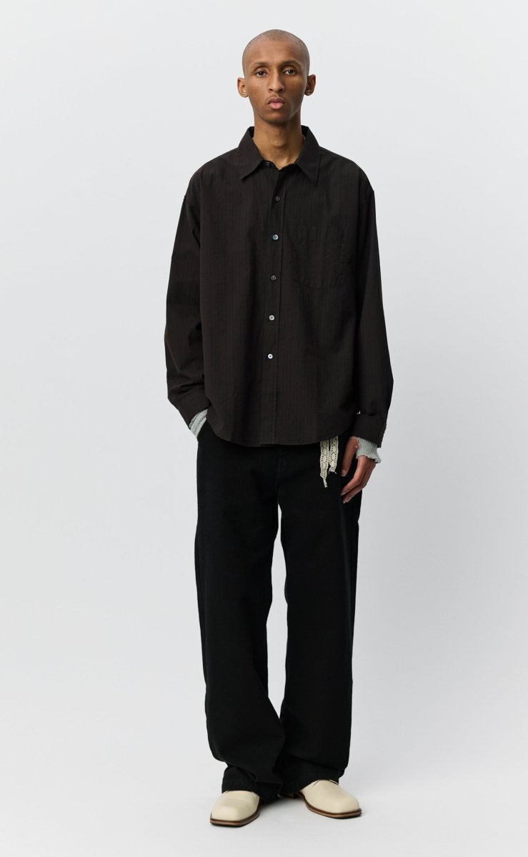 EXECUTIVE SHIRT - Dark Brown Stripe MFPEN - vue de face portée