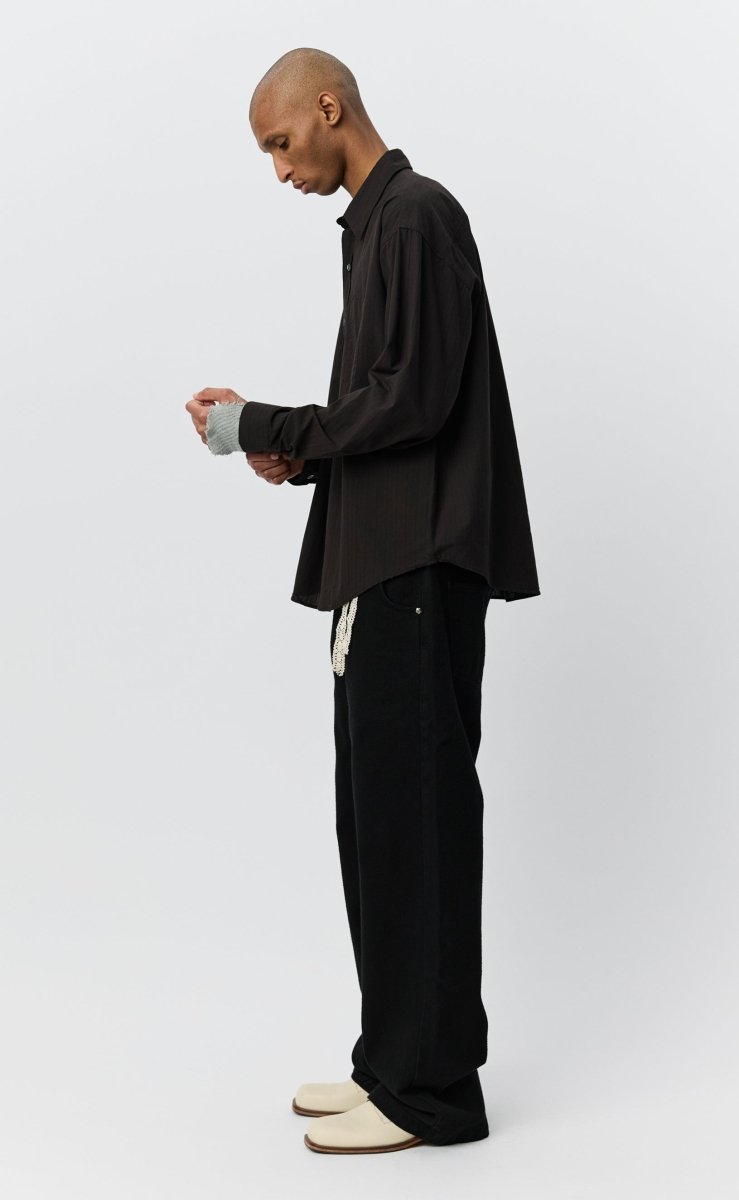 EXECUTIVE SHIRT - Dark Brown Stripe MFPEN - vue de profil, détail manche et poignet