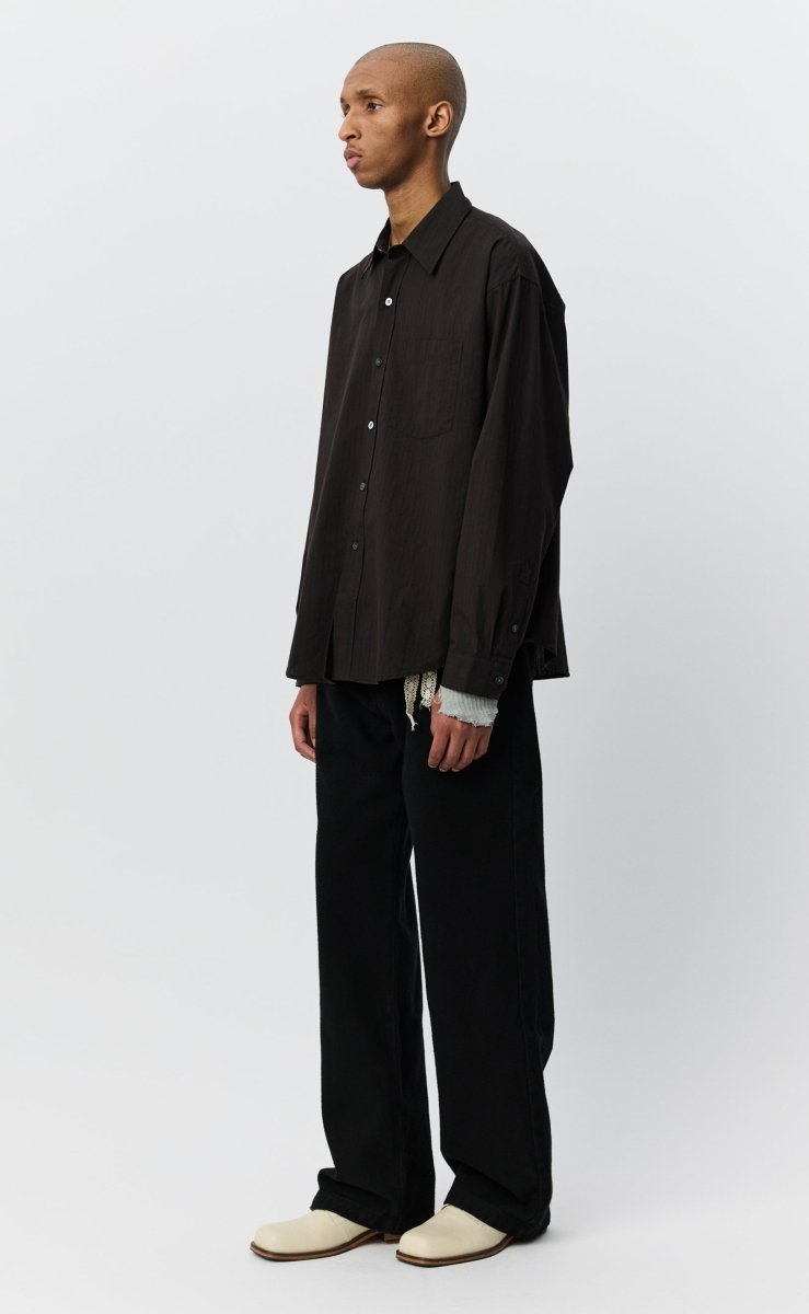 EXECUTIVE SHIRT - Dark Brown Stripe MFPEN - vue de profil portée
