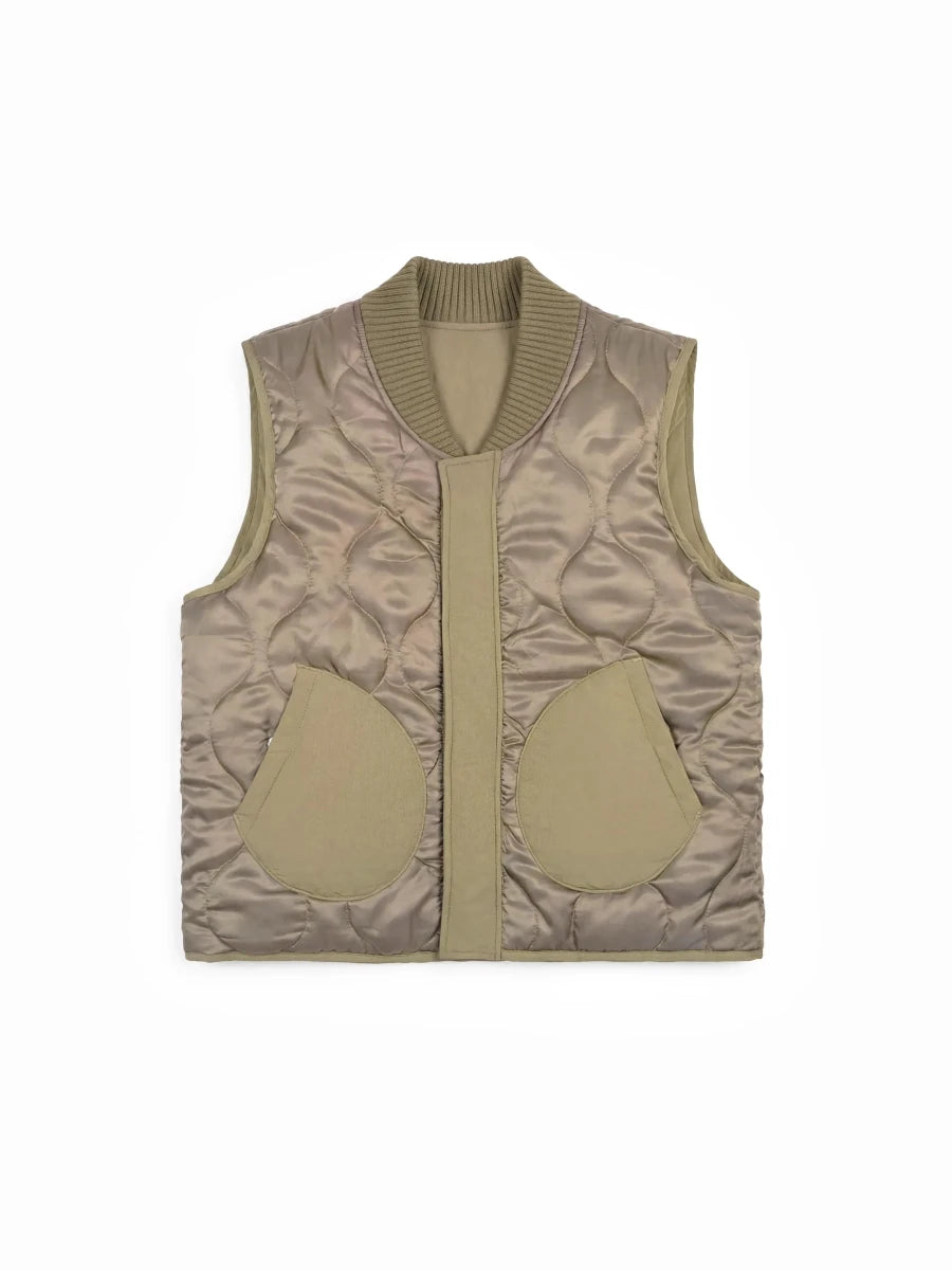 REVERSIBLE PADDED VEST - Olive Green BRAM'S FRUIT - vue de face côté matelassé