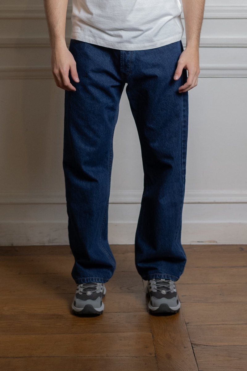 Jean No Problemo Heavyweight Bagi bleu, vue rapprochée du denim lourd coton — photo 2