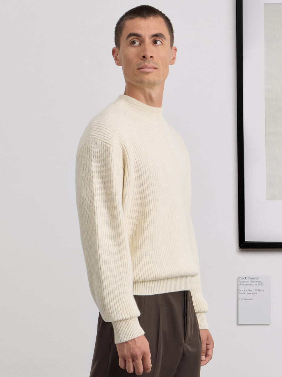 Museum Garments Deck Sweater écru en laine d'agneau mérinos - porté, vue 4