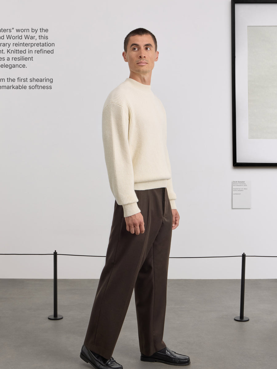 Museum Garments Deck Sweater écru en laine d'agneau mérinos - porté, vue 3