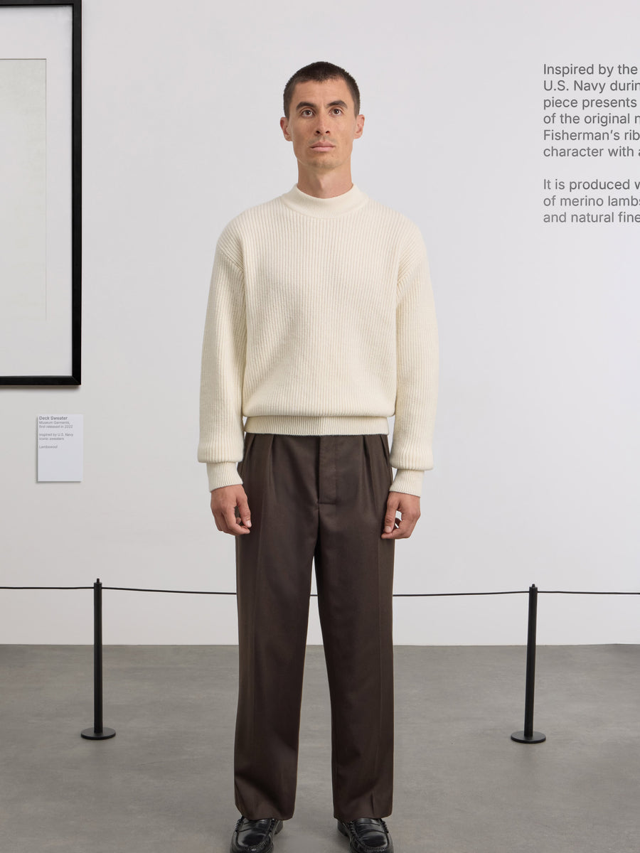 Museum Garments Deck Sweater écru en laine d'agneau mérinos - porté, vue 1