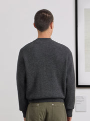 Museum Garments Deck Sweater charcoal en laine d'agneau mérinos - porté, vue 6