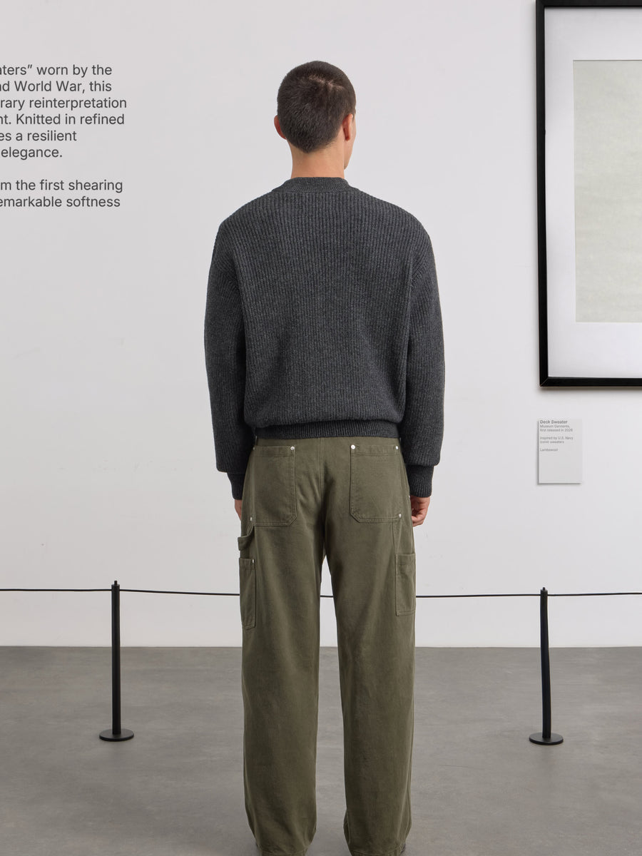 Museum Garments Deck Sweater charcoal en laine d'agneau mérinos - porté, vue 5