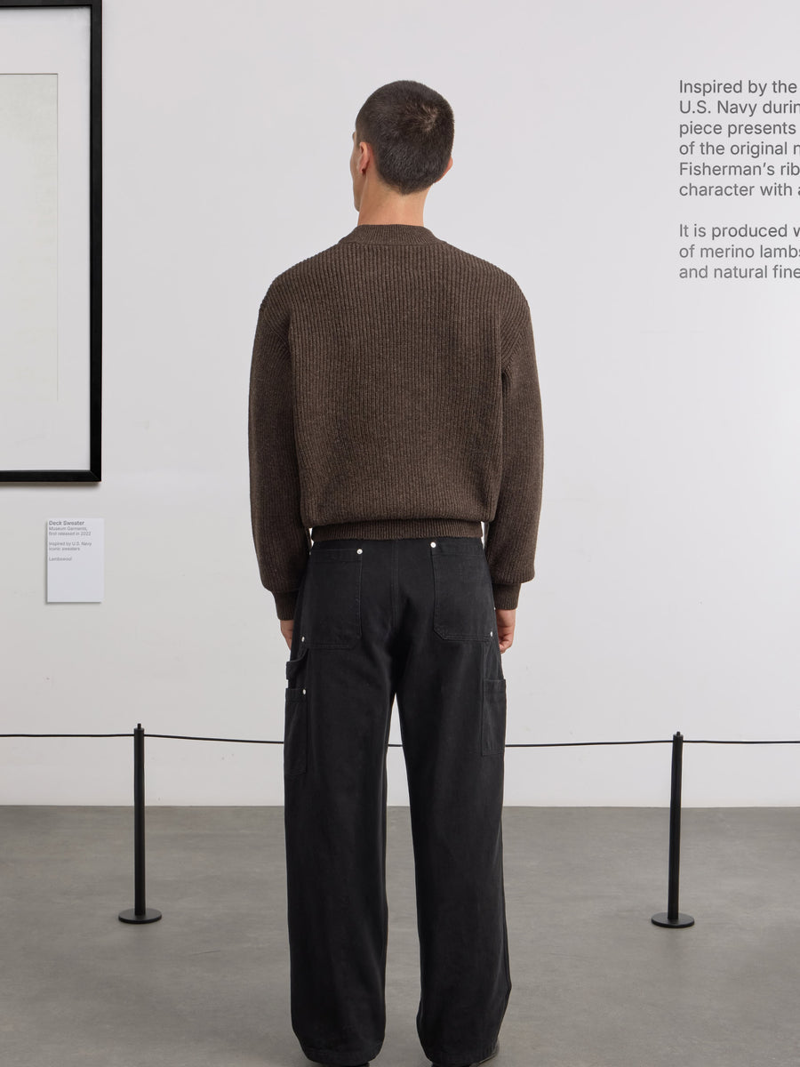 Museum Garments Deck Sweater marron en laine d'agneau mérinos - porté, vue 5