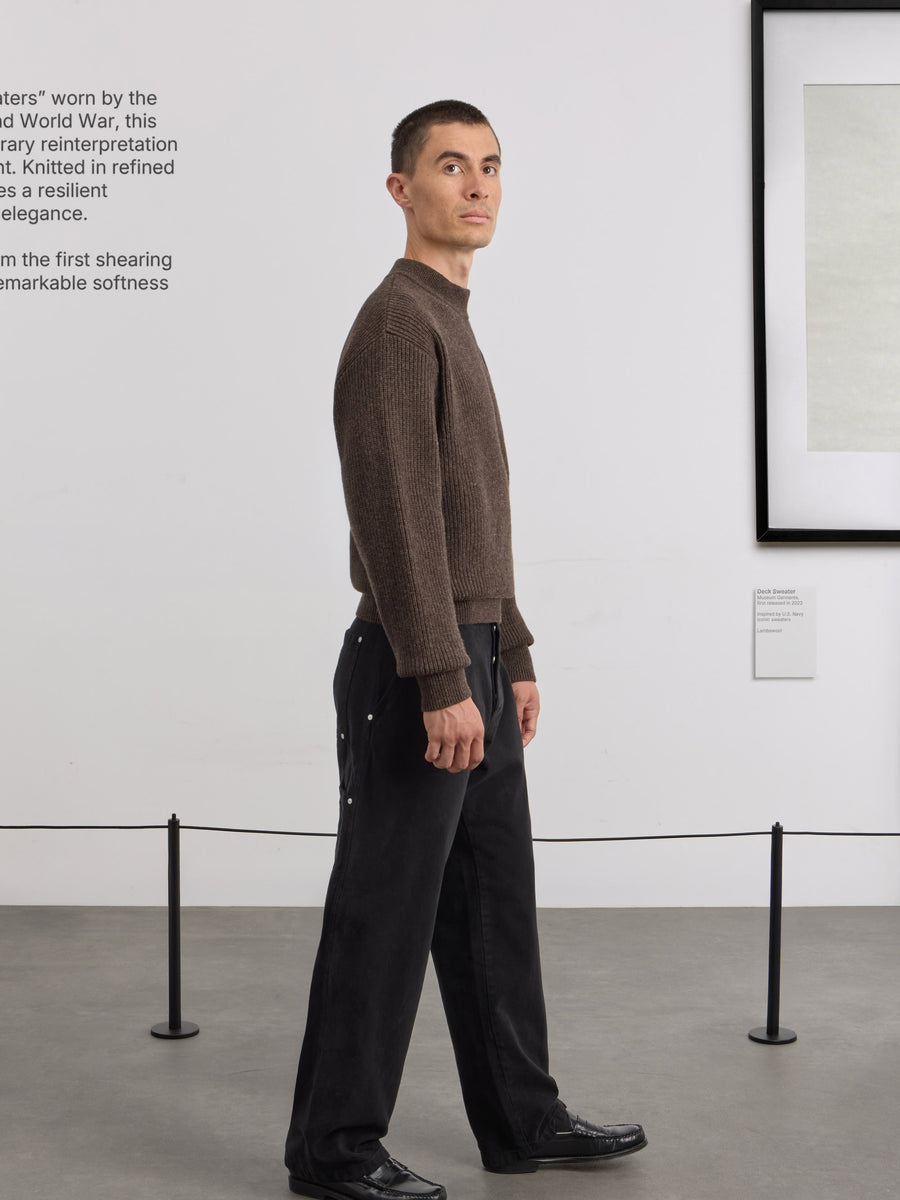 Museum Garments Deck Sweater marron en laine d'agneau mérinos - porté, vue 3