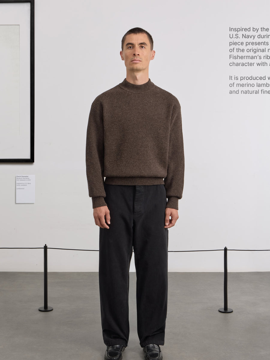 Museum Garments Deck Sweater marron en laine d'agneau mérinos - porté, vue 1
